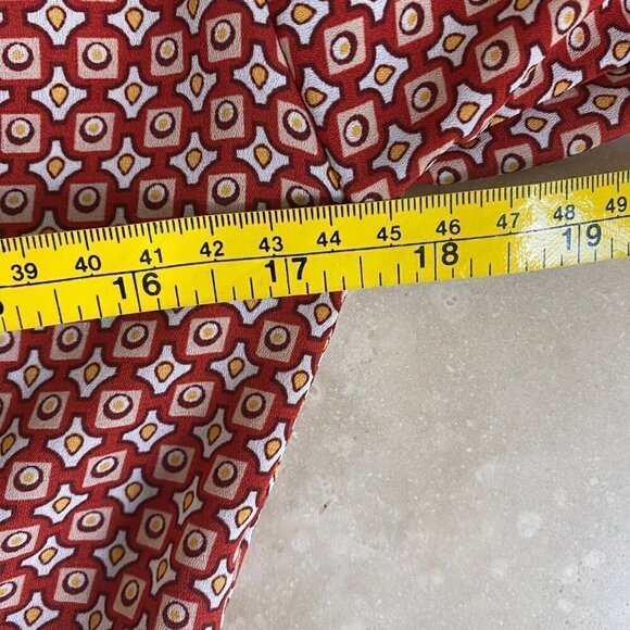Max Studio Womens S Red Geometric Print 3/4 Balloon Sleeve Tie Front Peplum Hem - Picture 12 of 16